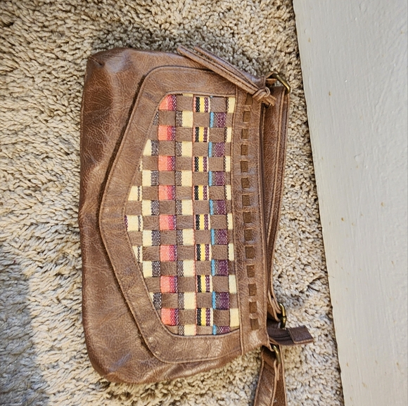 Boho Brown Crossbody Purse with checkered Design - Picture 4 of 4